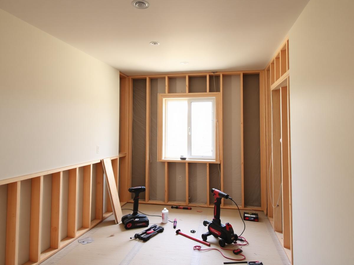 Home renovation in progress with new framing