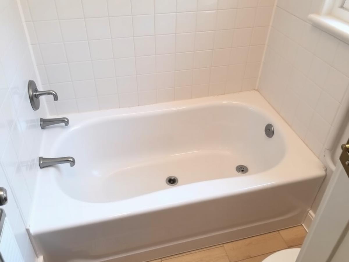 Refaced white bathtub in a rental unit bathroom