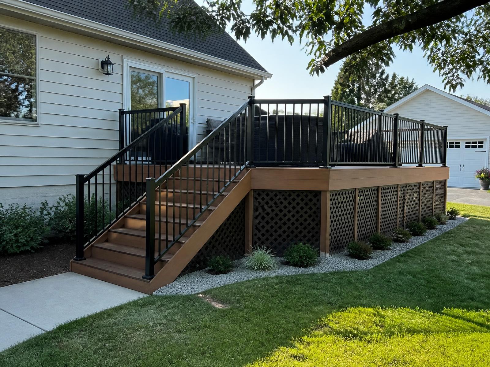 Pro One custom deck build behind a home in Northern Maryland